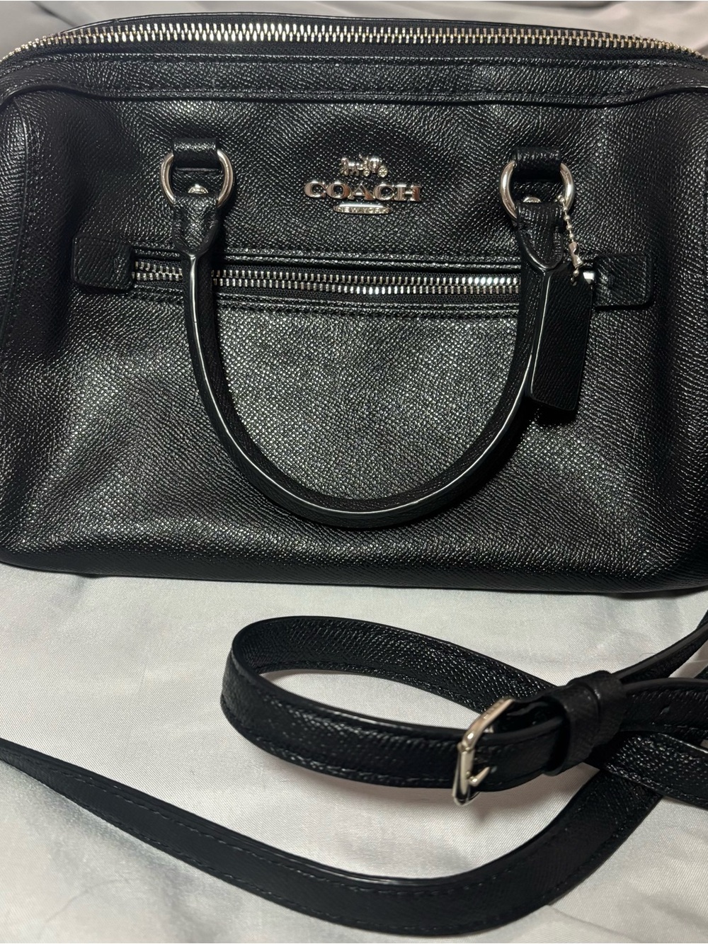 Coach Black Pebbled Leather Crossbody Satchel